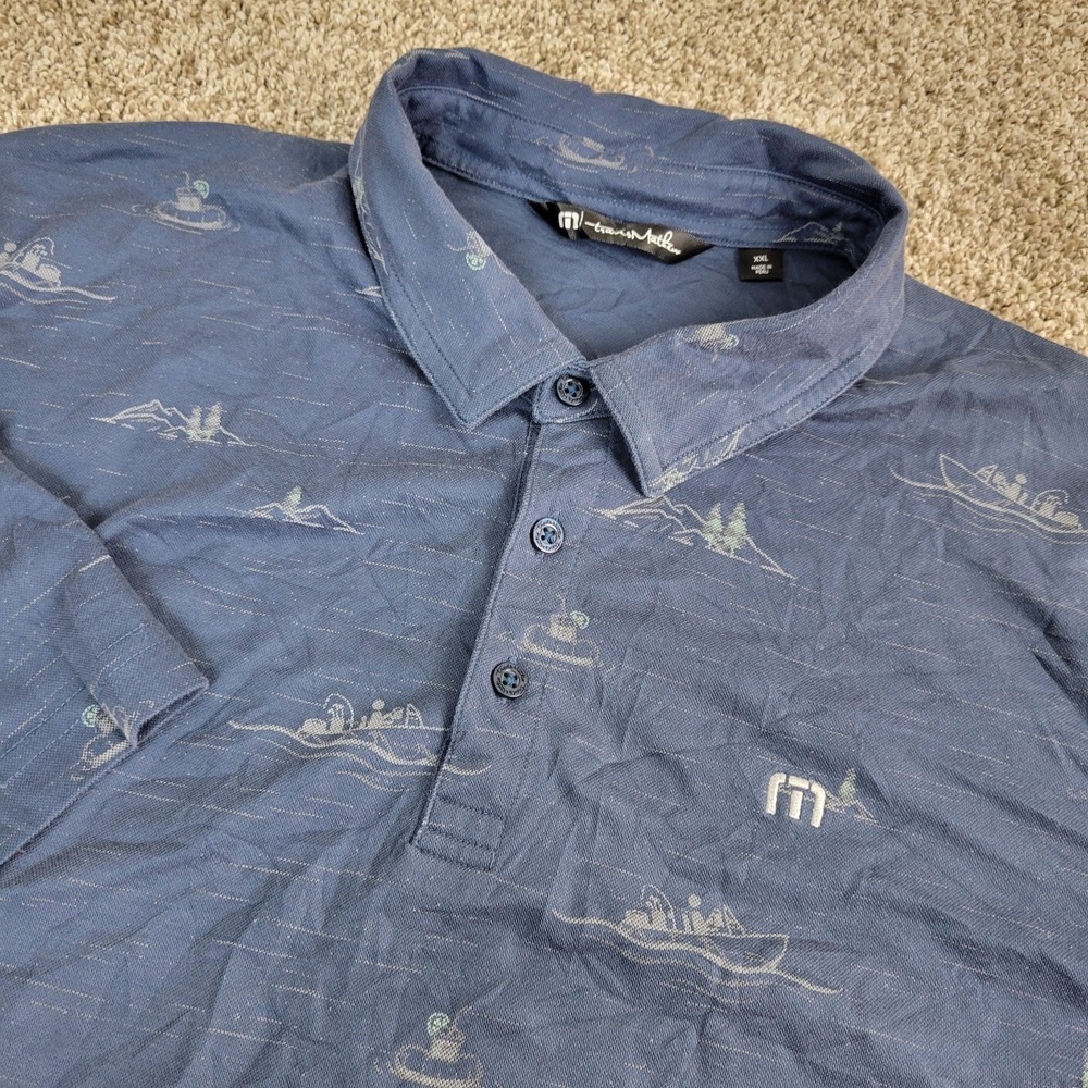 Travis Mathew Mens 2XL Gray AOP Performance Stretch Polo Short Sleeve